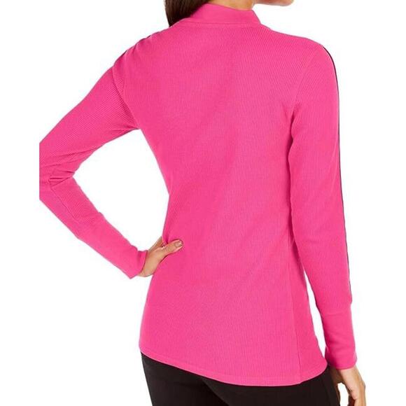 Calvin Klein Women's Logo Stripe Mock Neck T-Shirt Pink sz. XS - Picture 2 of 2